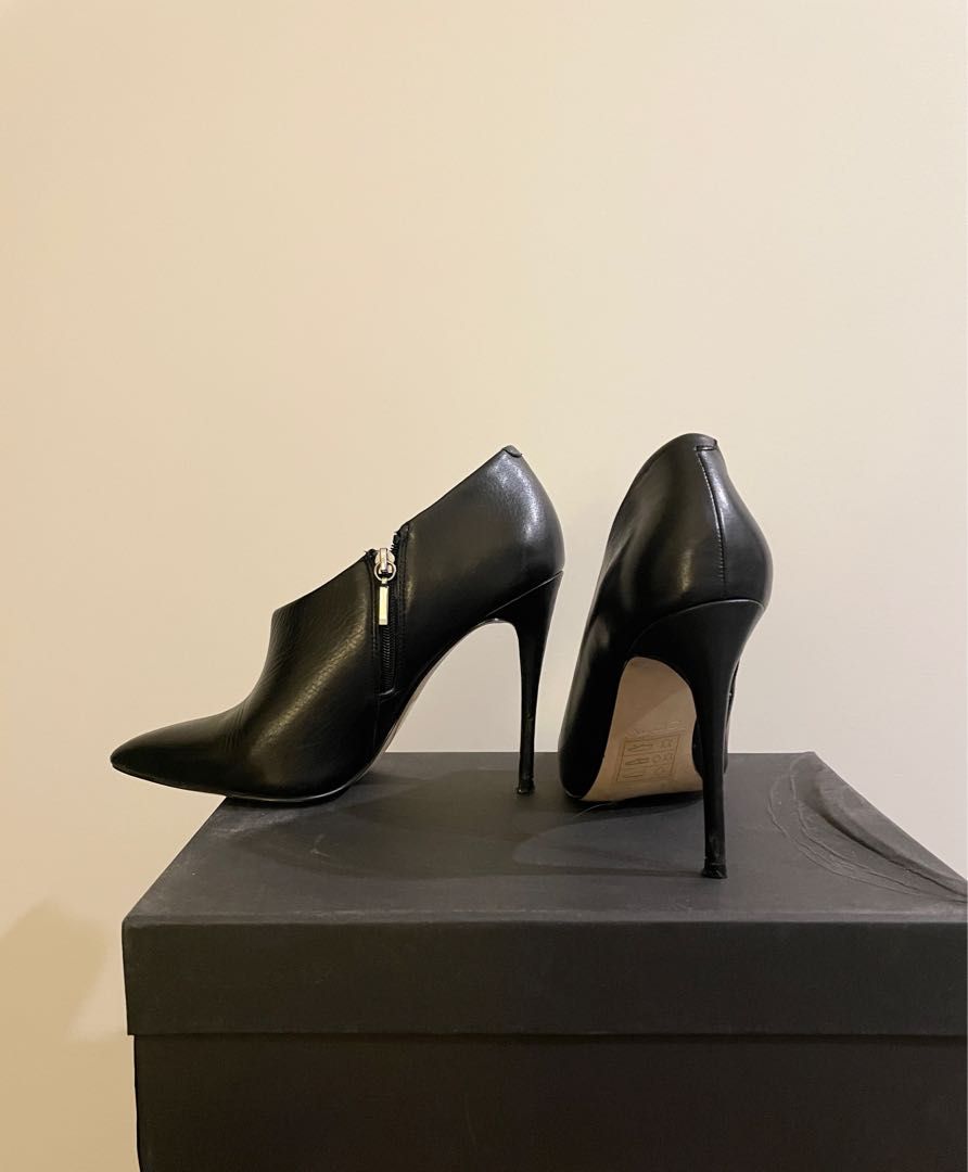 ALDO ankle heels boots genuine leather black low mid heels sock party dress