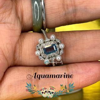 Aquamarine with pearl adjustable ring