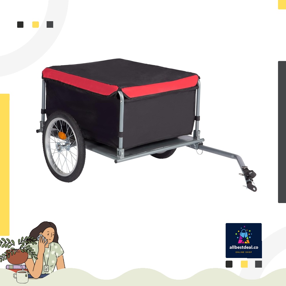 Bicycle Trailer, Foldable Bike Trailer, 16'' Wheels, 145 lbs Max Load