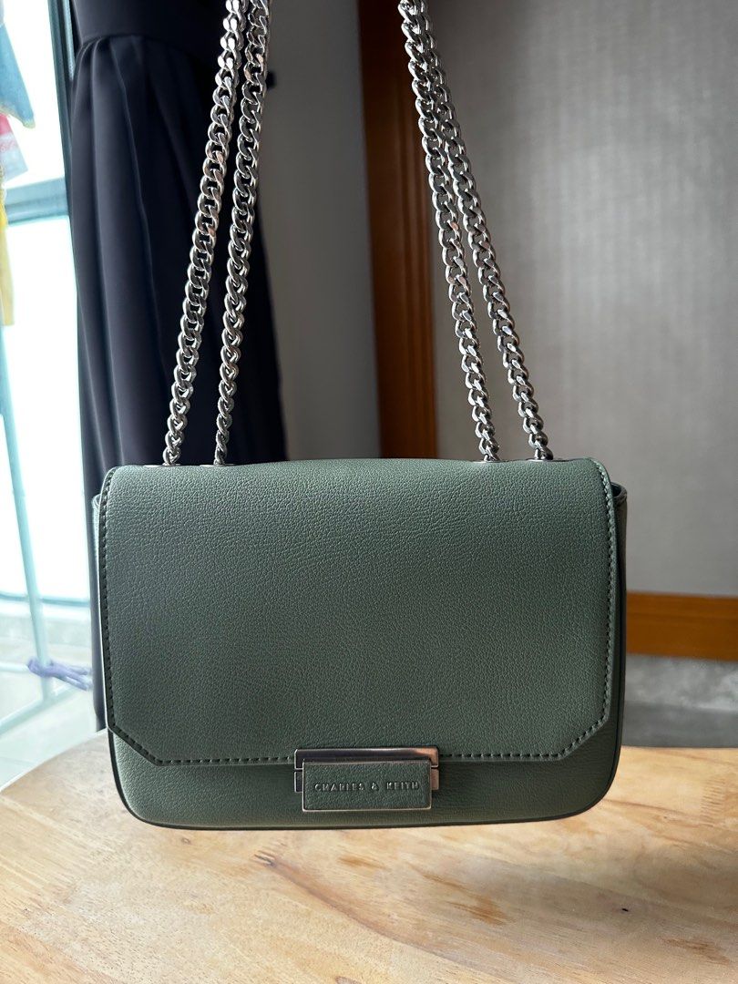 Leather Chain Strap Bag - Sage Green