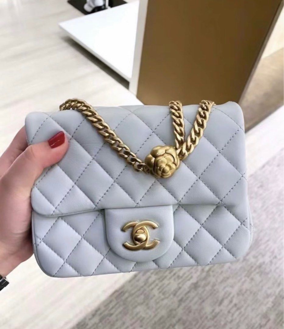 Chanel 23s Blue Mini Square Camellia Flap bag, Luxury, Bags & Wallets on  Carousell