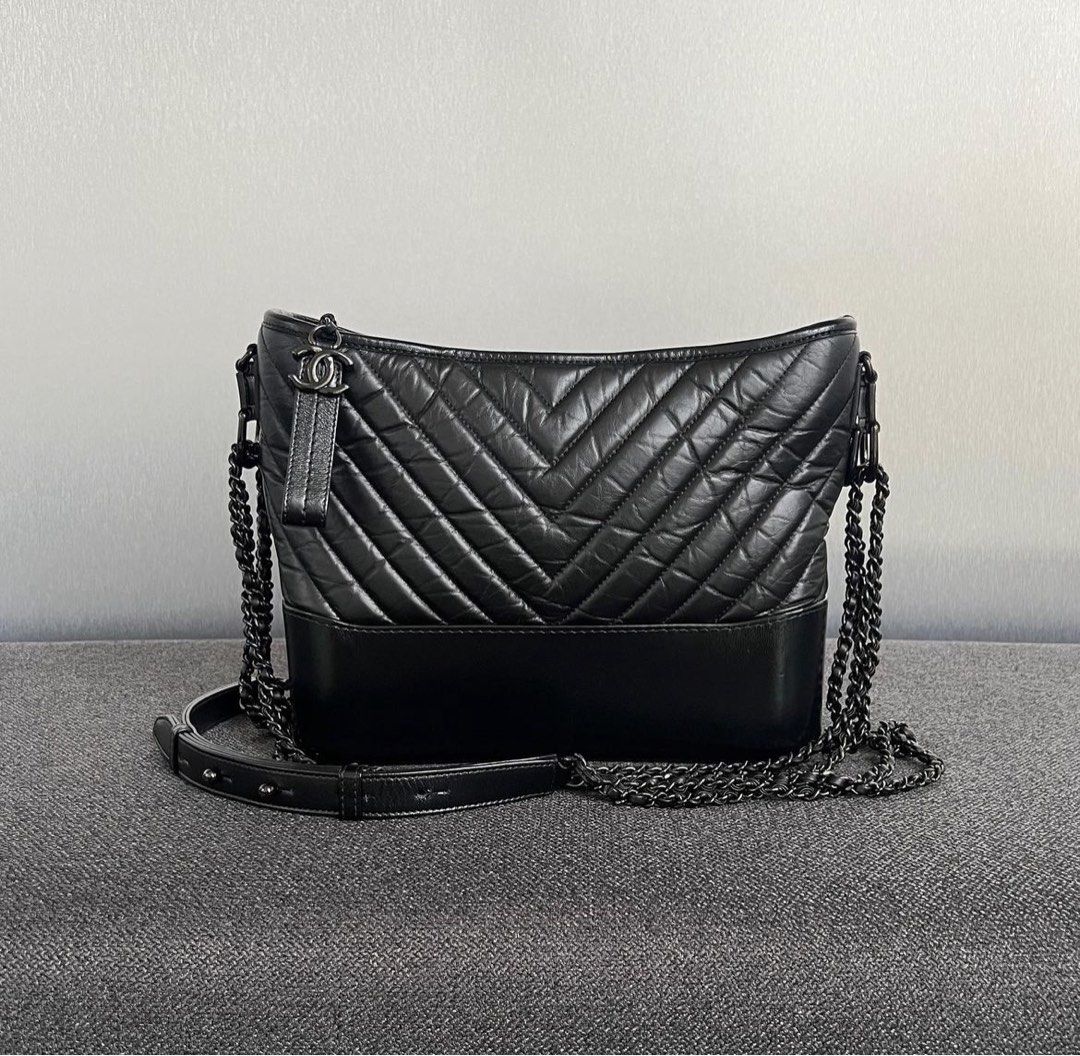 Chanel Gabrielle So Black Chevron Calfskin, Luxury, Bags & Wallets on  Carousell