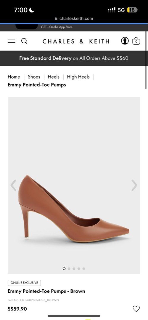 Charles&Keith Emmy Pointed Heels Brown, Women's Fashion, Footwear, Heels on  Carousell