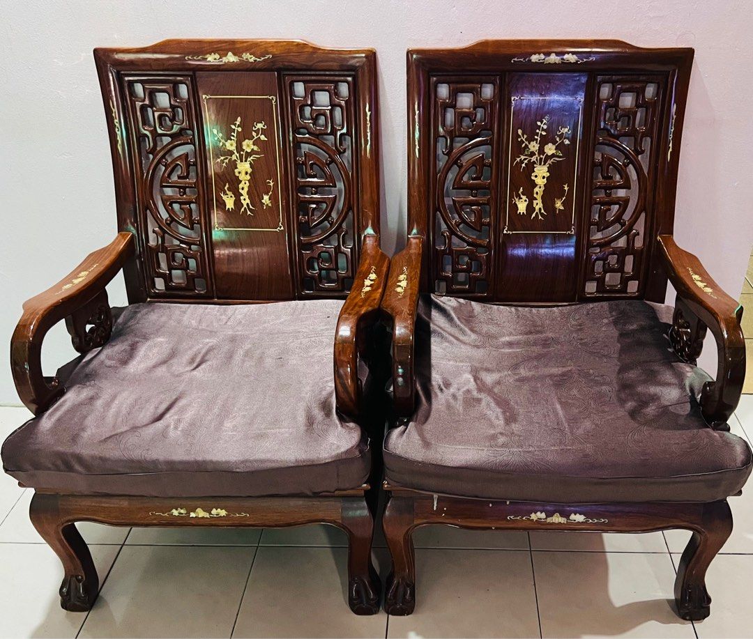 Chinese Wood Sofa Set with Cushion, Furniture & Home Living, Furniture