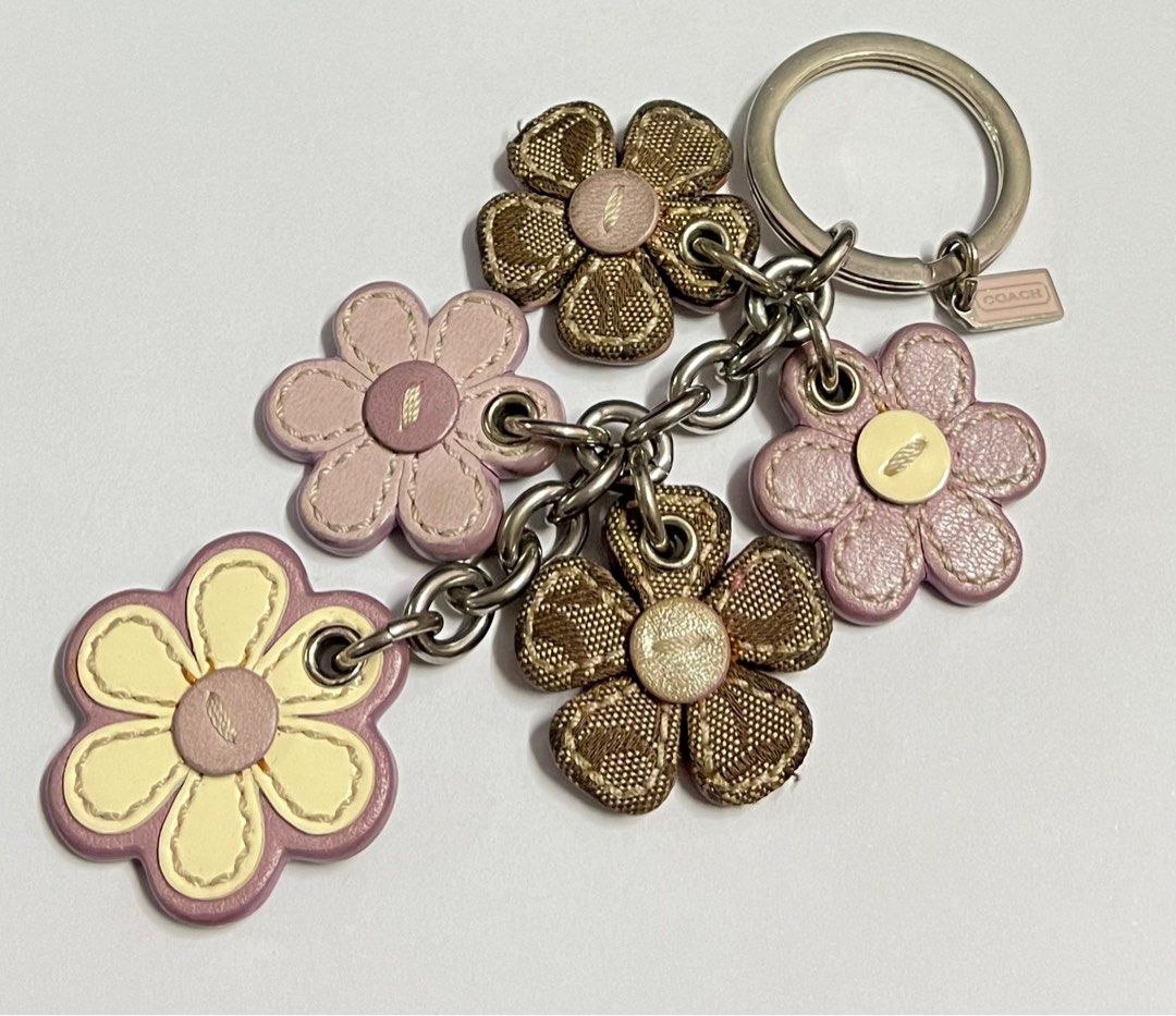 Coach Leather Flowers Purple Bag Charm Key Ring Keychains Hobbies
