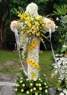 Cross Wreath Sympathy Orchids Stand