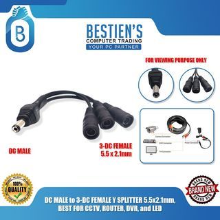 DC MALE to 3-DC FEMALE Y SPLITTER 5.5x2.1mm, BEST FOR CCTV, ROUTER, DVR, and LED
