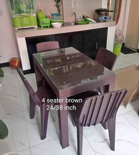 Dining set rattan table and chairs with glass