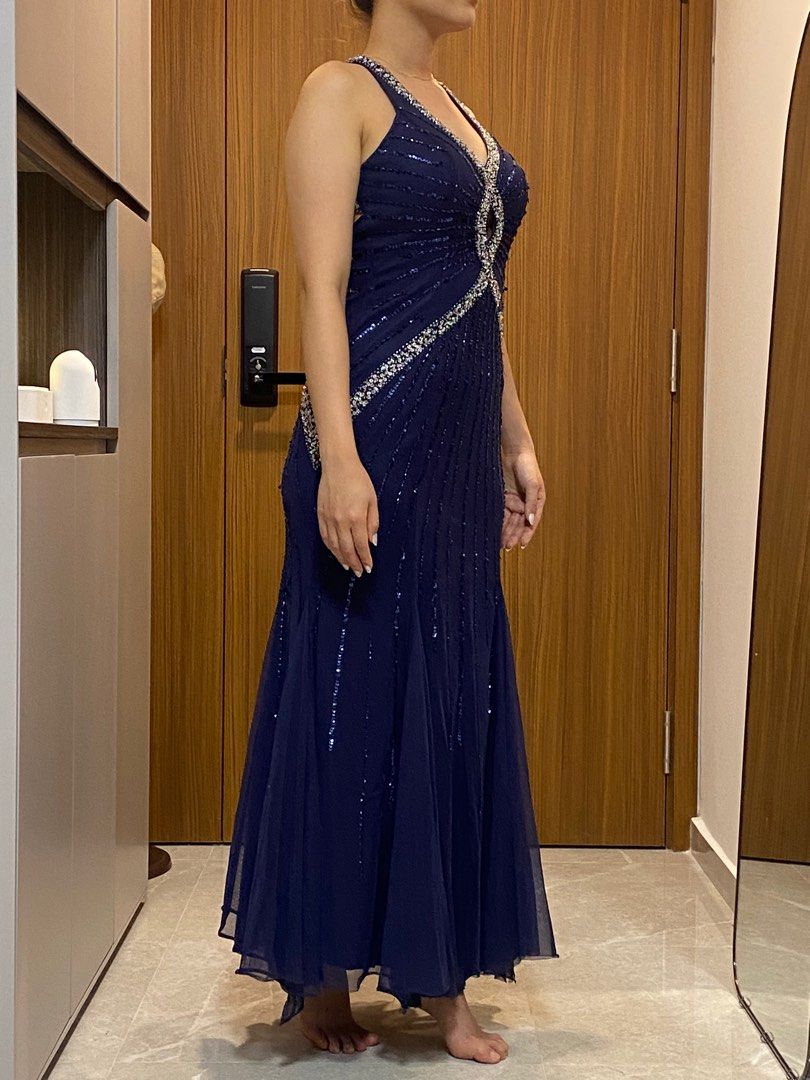Elegant Navy Halter Neck Dress Women s Fashion Dresses Sets