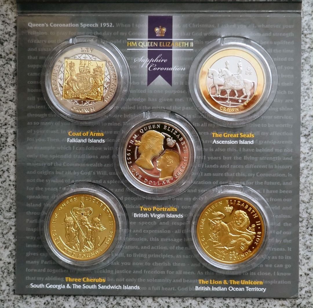 2018 Sapphire Coronation 5-Coin Collection - RRP £66.63 + VAT, 興趣及遊戲,  收藏品及紀念品, 錢幣- Carousell