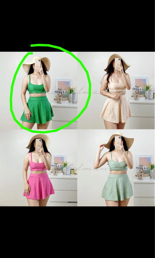 essentiel manila green self tie textured swim wear 3 piece set swim