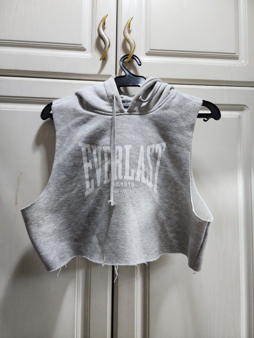 Everlast Cropped Sleeveless Hoodie-Grey-S : : Clothing