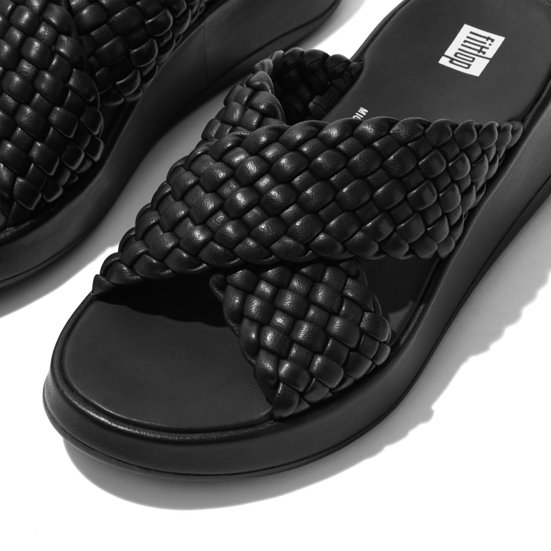 FITFLOP F-MODE Woven Leather Cross Slides in Black (US 6), Women's ...