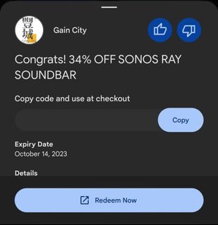 (FREE) 34% off SONOS Ray Soundbar Coupon Code