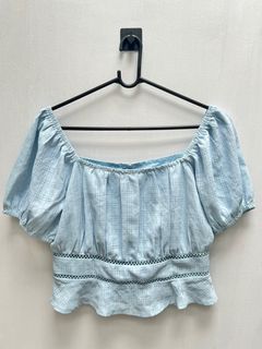 [FREE ONGKIR JABODETABEK] PURPUR BABY BLUE PASTEL SQUARE NECK KOREAN TOP BLOUSE