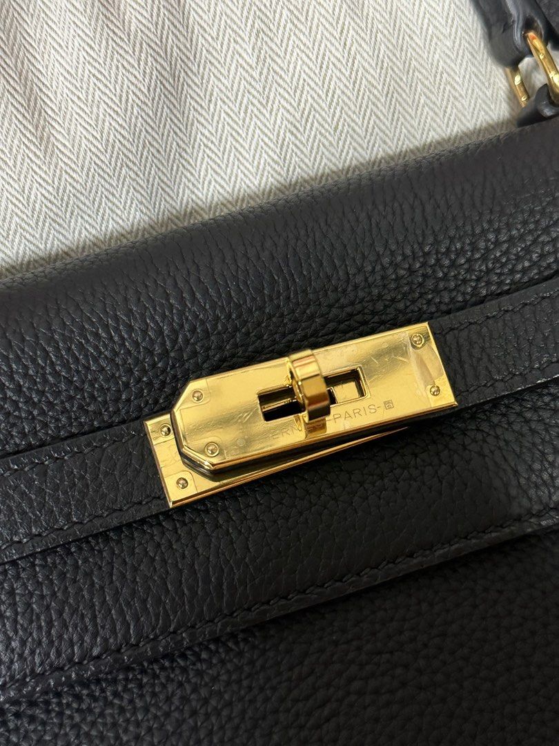 Hermes Kelly Handbag Noir Fjord With Gold Hardware 35 Black Auction