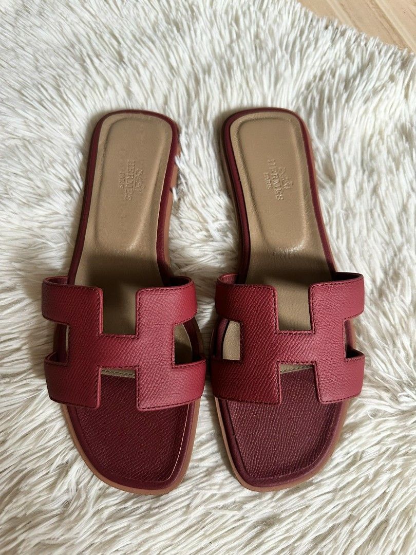 Replica Hermes Oran Sandals In Red Swift Leather