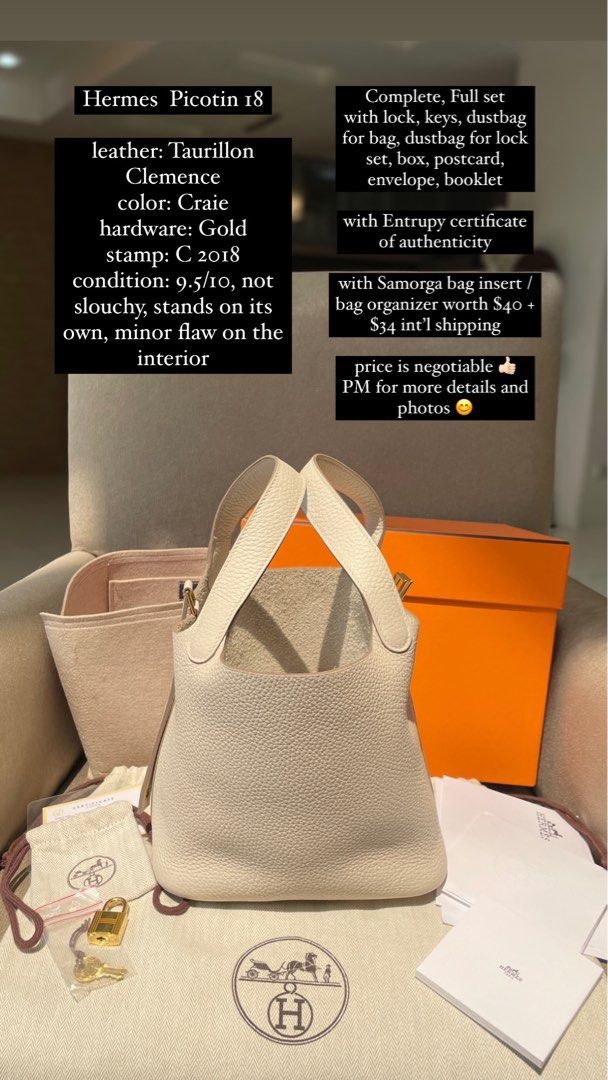 Hermes Picotin 18 Craie GHW Luxury Bags Wallets on Carousell