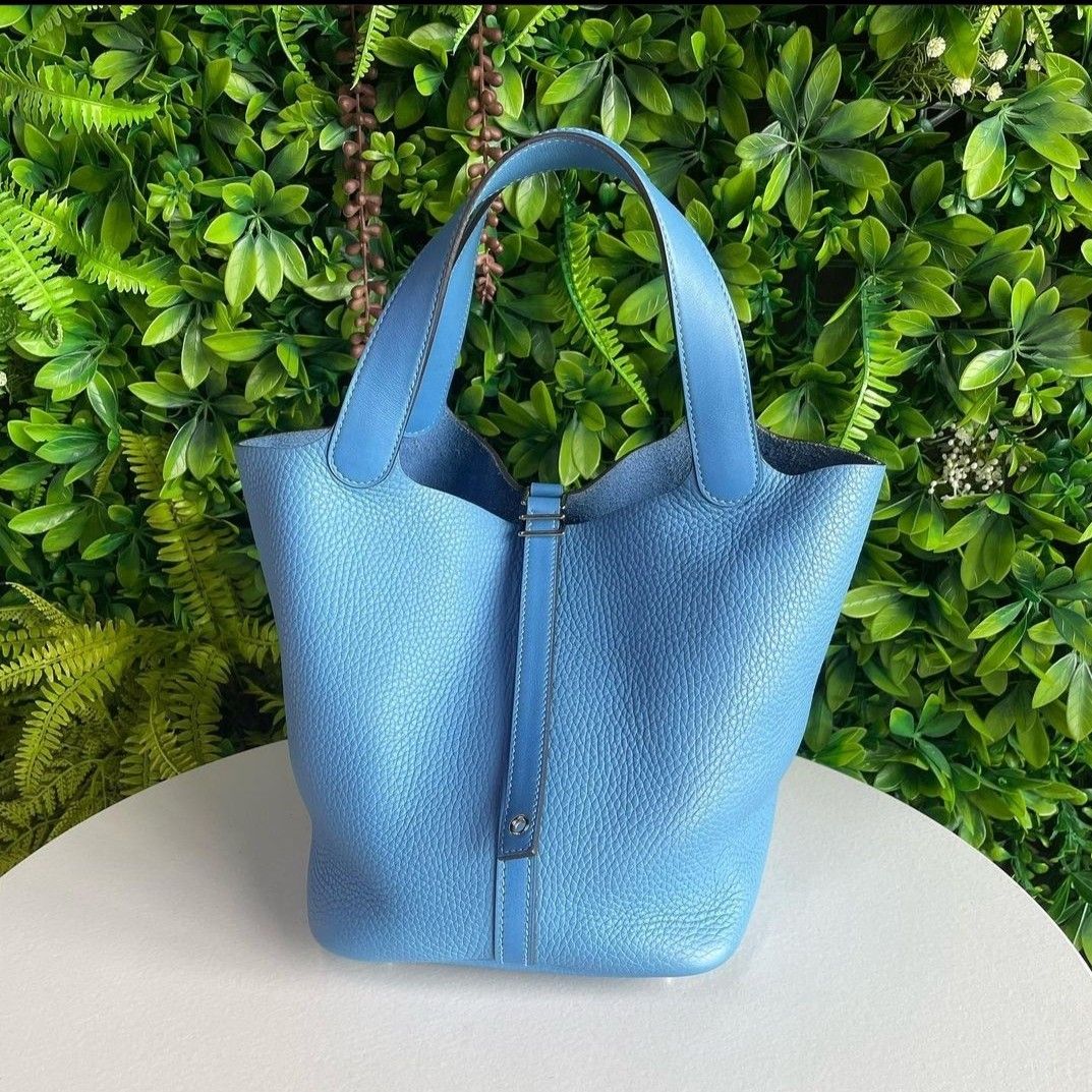 HERMES Picotin Lock PM Hand bag Taurillon Clemence leather Blue zanzibar  Used