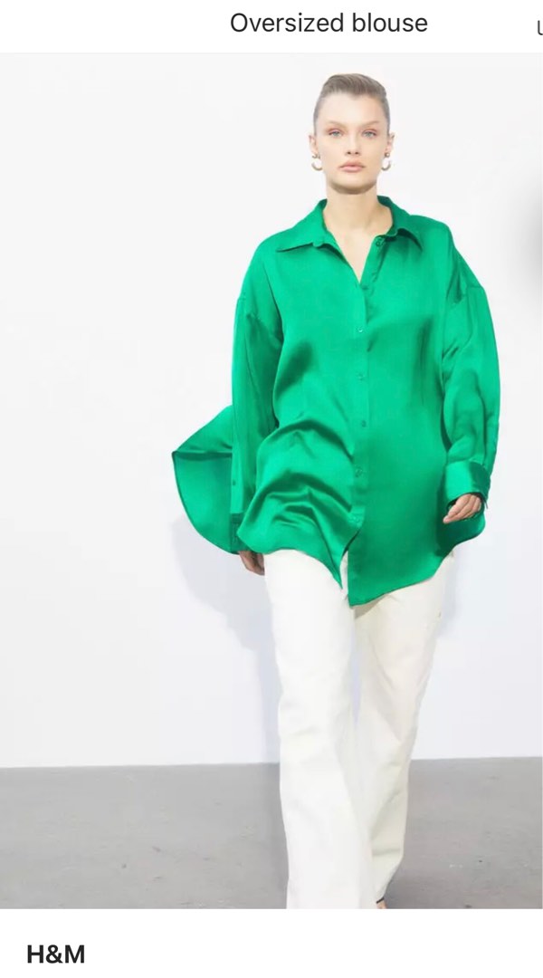 H and m green on sale blouse