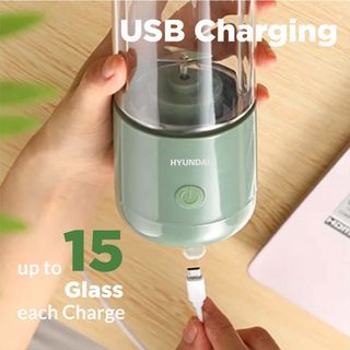 Hyundai Portable Fruit Blender Portable Extractor Blender Usb Rechargeable 4 Blades 400ml