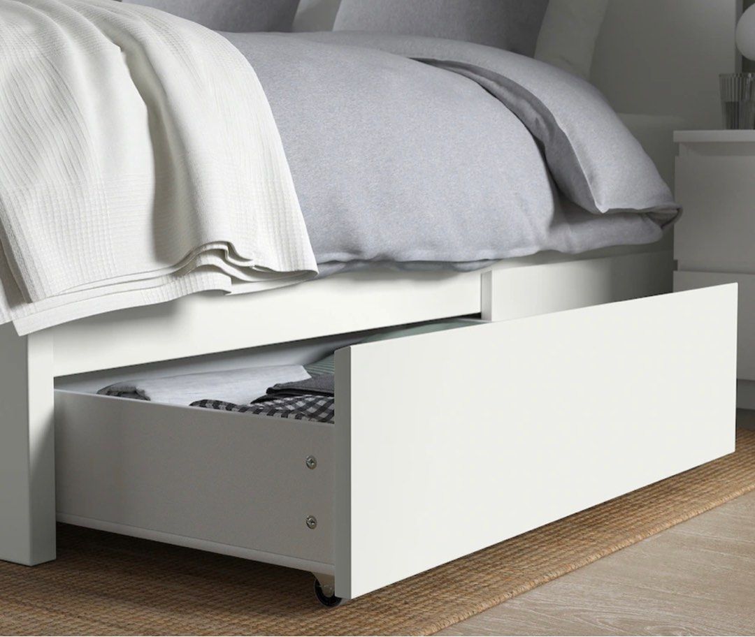 Ikea White Malm bed storage box for high bed frame, Furniture & Home