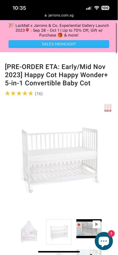 jarrons and co happy cot happy wonder 5 in 1 convertible baby cot
