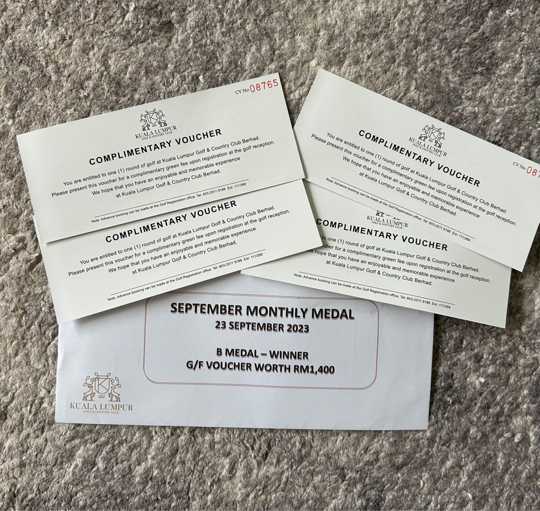 KLGCC Golf Vouchers (4), Sports Equipment, Sports & Games, Golf on