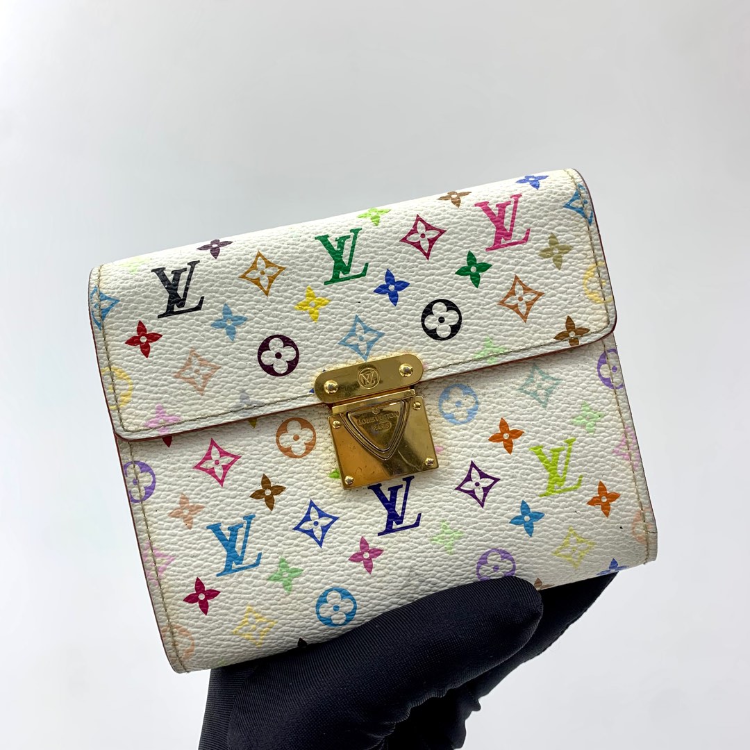 USED Louis Vuitton White Multicolor Canvas Koala Medium Square Wallet  AUTHENTIC