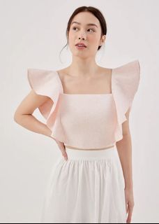 Love Bonito Krislyn Jacquard Ruffle Padded Top in Baby Pink