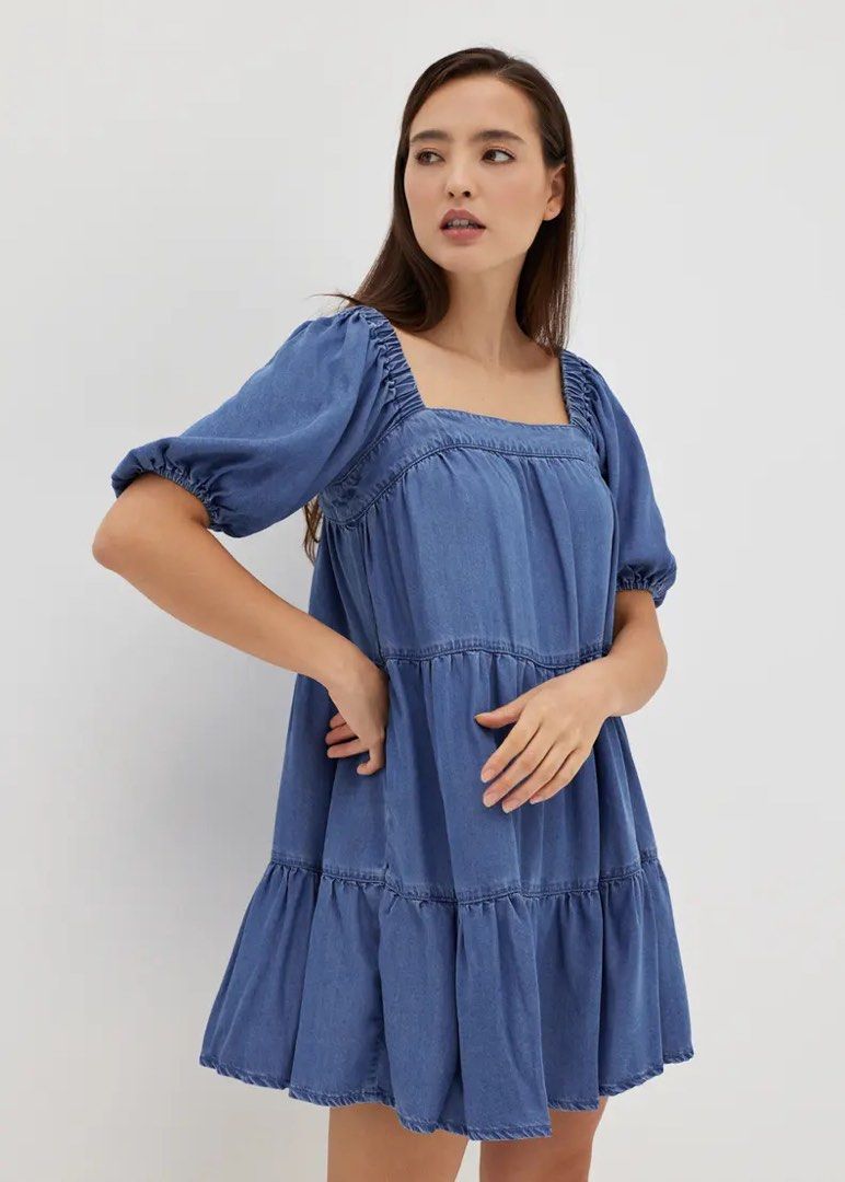white christmas dresses Love Bonito Blue Denim Midi Slit Dress