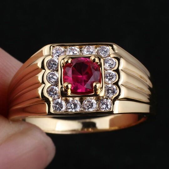 Gold ring with ruby mens top