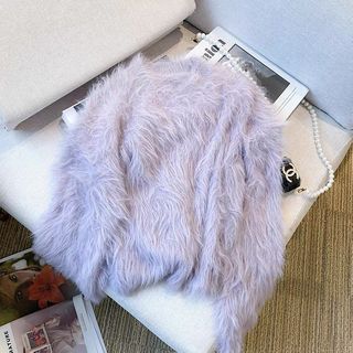 M size Korean pastel purple furry top