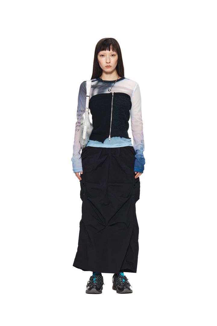 matin Kim black hybrid shirring maxi skirt, Women's Fashion