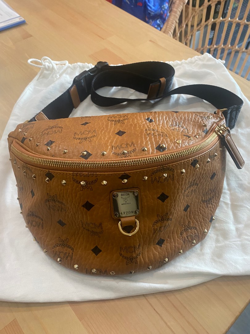 Mini sling bag MCM with serial number, Luxury, Bags & Wallets on Carousell