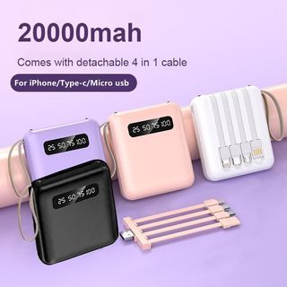 Mini Power bank 20000mAh with 3in1 DETACHABLE Cables Micro Type C Lightning Powerbank