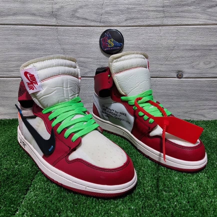 Off white jordan outlet 1 green laces