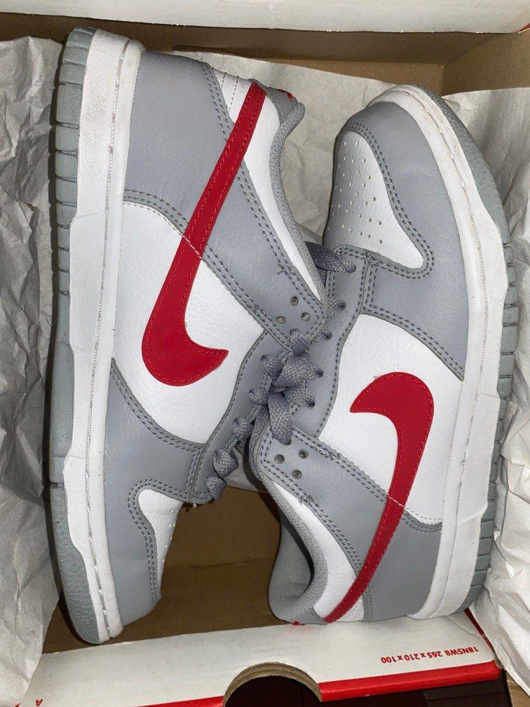 Nike dunk low GS wolf grey / university red white, Women's Fashion ...