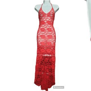 low-high/fishtail fully laced red maxi dress