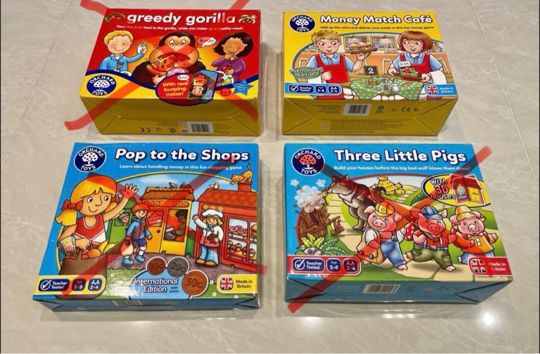Orchard Toys Greedy Gorilla, Money Match Cafe, Pop to the Shops & Three Little Pigs, Hobbies