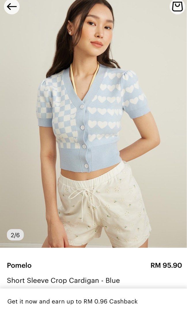 Heart Shape Neck Knit Top - Blue - Pomelo Fashion