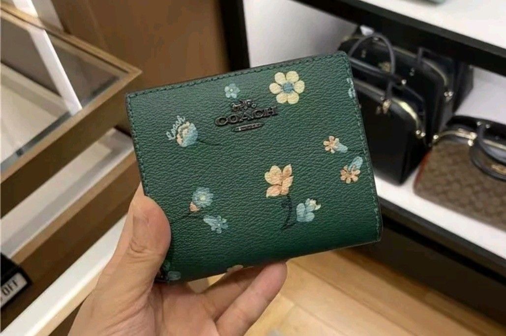 COACH Small Wallet In Floral Print Coated Canvas in Blue