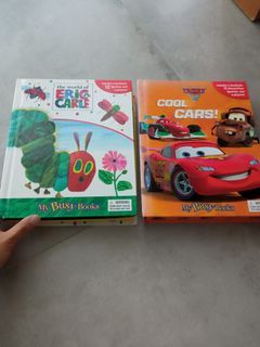 Preschool children books with story, figurines and playmat. My busy books. Eric carle. Cars disney/pixar