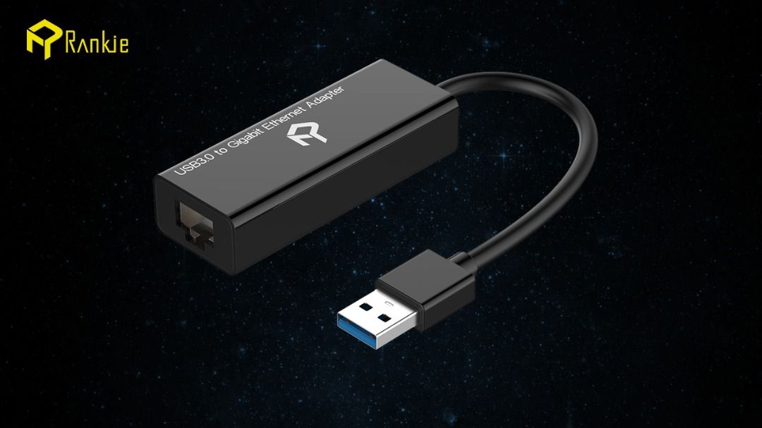 Rankie USB Network Adapter, USB 3.0 to RJ45 Gigabit, Black, Computers