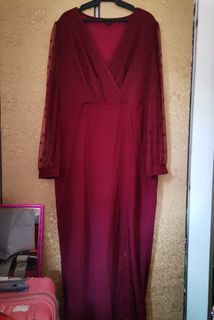 Shein Curve Plus Size Maroon Mesh Long sleeves gown