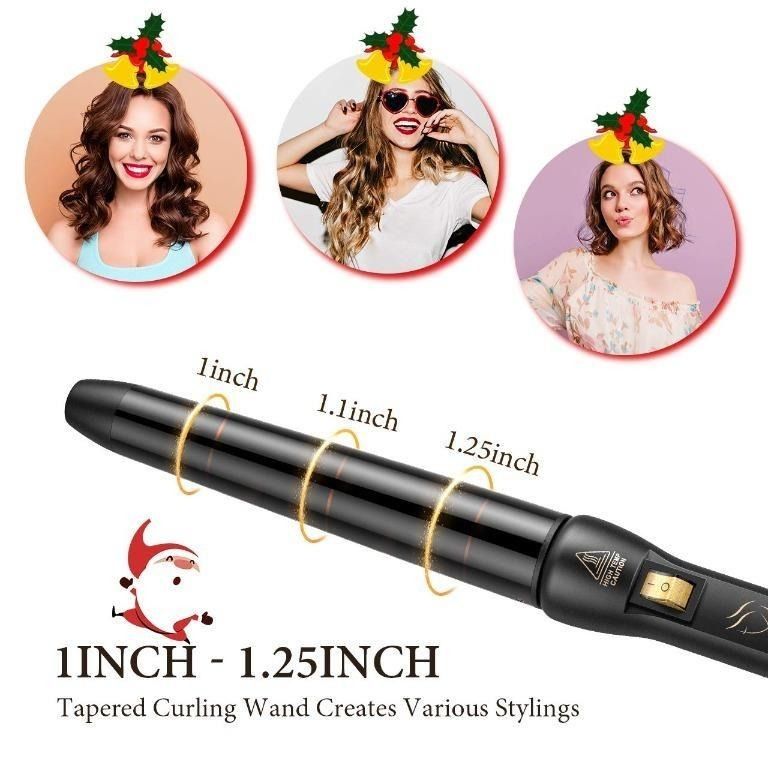 Curling Wand 1 1.25 Inch Hair Curler for Loose Curls with Protective Glove and Hair Clips Tourmaline Ceramic wand Curling Iron with Dual Voltage for