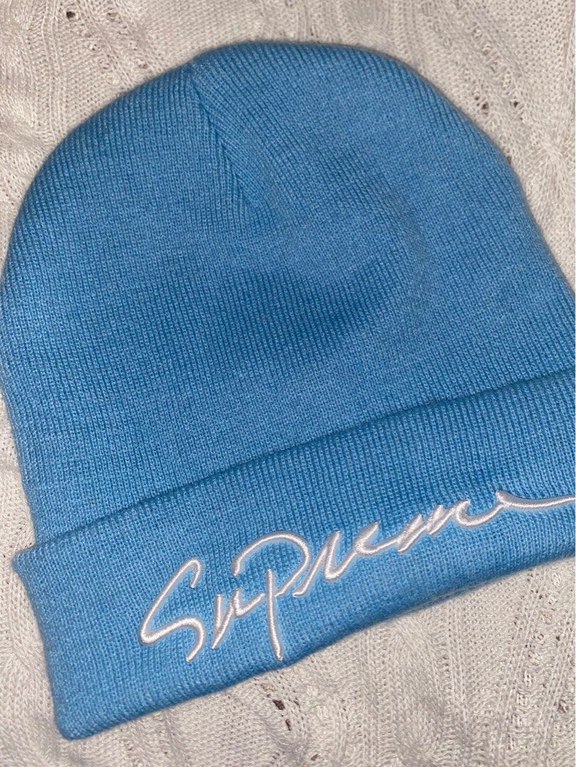 Supreme Classic Script Beanie 天藍色冷帽, 名牌, 飾物及配件