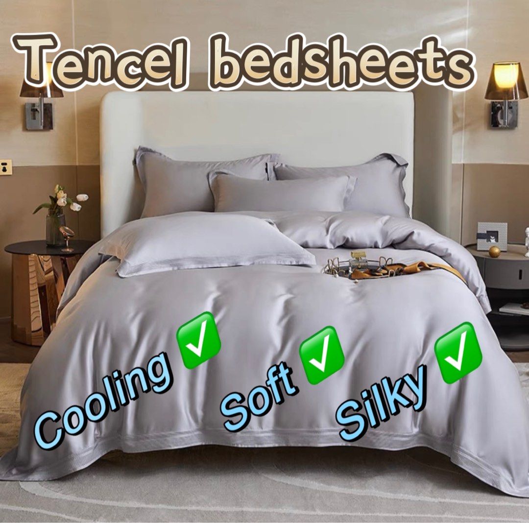 Tencel bedsheets (Category: Bedding & Towels) located in Singapore. Submitted by lovepotionoutlet (Listing ID 1257312565, Image 1). Description: Tencel bedsheets set consist of : 1 bedsheets, 1 quilt cover , 2pillow case and 1 bolster case. Cooling and soft, very suitable for hot SG weather. Price starts from $115 for Single and Super Single and Queen at $125 and King at $135 per set. .