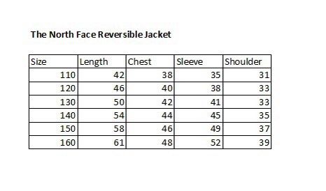 North face childrens size chart online