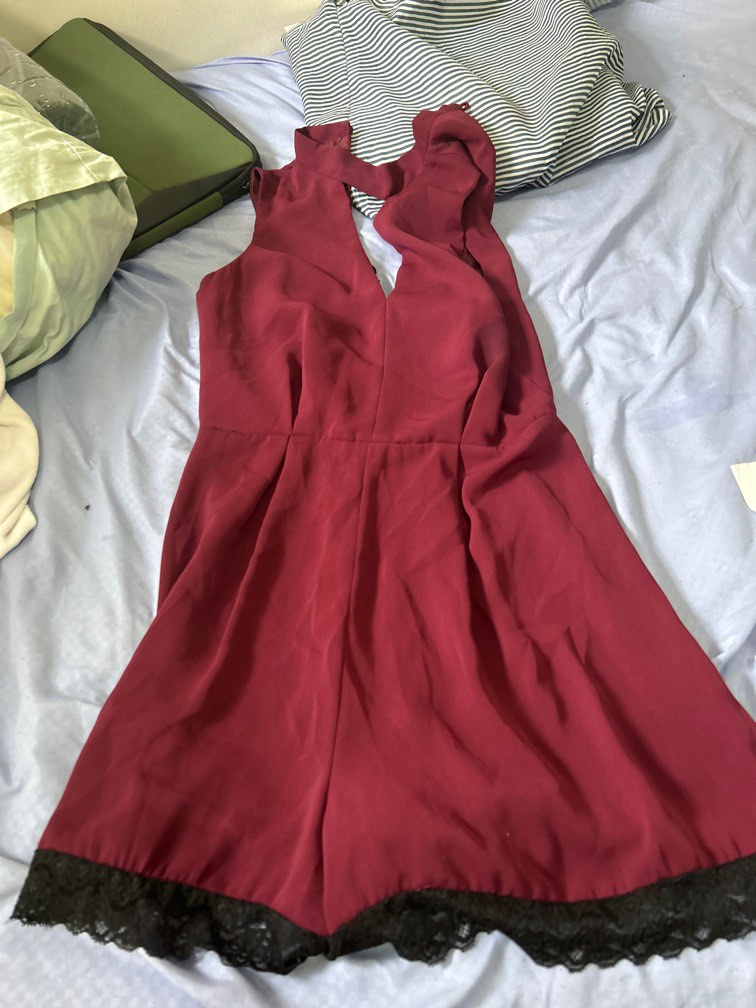 Maroon lace sale romper dress